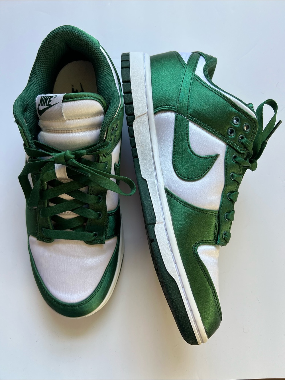 Nike Satin Green and White Low-Top Sneakers